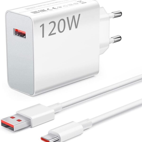 XIAOMI original charger USB A QC3.0 3A 120W MDY-14-EE + data cable USB A to Type C 6A 1m white bulk