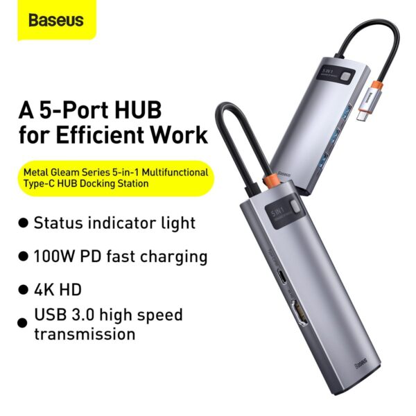 BASEUS adapter HUB 5in1 Type C CAHUB-CX0G 0,15 m gray