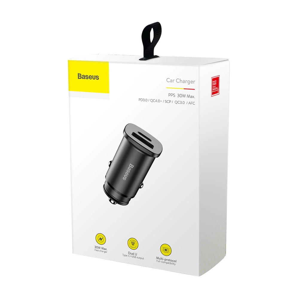Baseus Square PPS smart car charger with USB Quick Charge 4.0 QC 4.0 and USB-C PD 3.0 SCP ports black (CCALL-AS01)eng