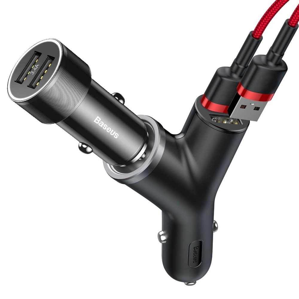 Baseus Y Type Car Charger car charger 2x USB + cigarette lighter socket 3.4A black (CCALL-YX01)eng
