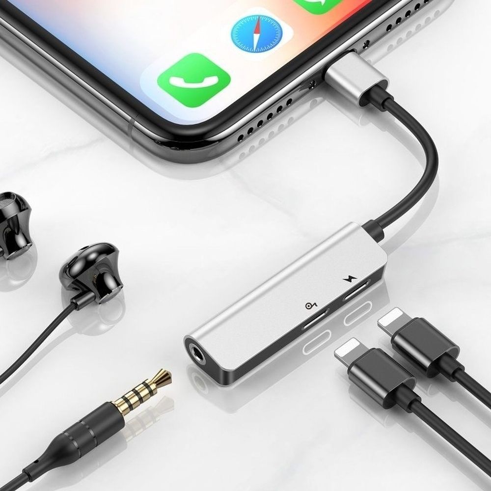 BASEUS adapter AUX 3in1 Lightning to Jack 3,5 mm (female) + 2 x Lightning L52 CALL52-S1 silver black