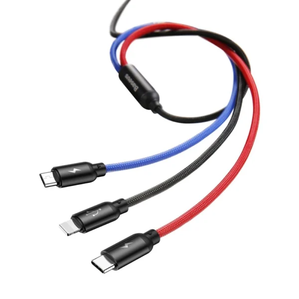 Baseus Three Primary Colors 3in1 USB-A - micro USB / Lightning / USB-C 3.5A cable 1.2 m - blackeng