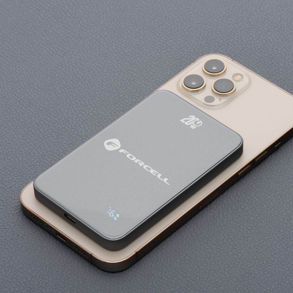 FORCELL F-ENERGY F5K8 Super Slim powerbank compatible with MagSafe PD3.0 QC4.0 15W 5000 mAh grey