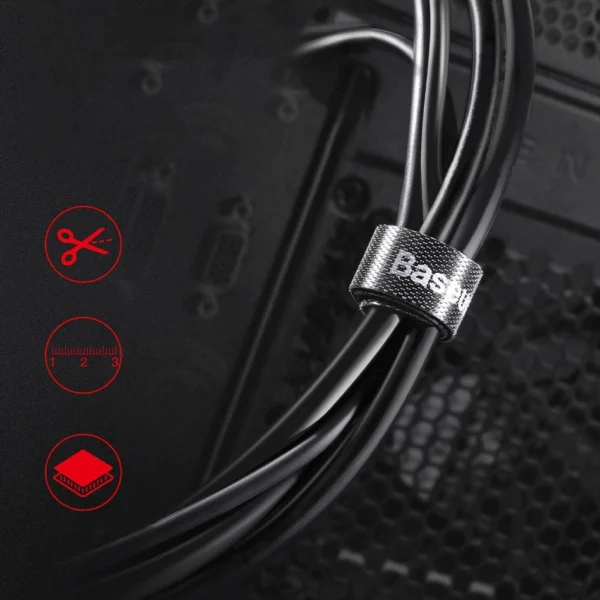 Baseus Rainbow Circle hook and loop Straps - velcro tape cable organizer 1m black (ACMGT-E01)eng