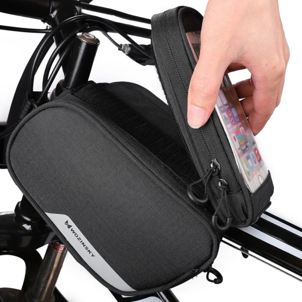 Wozinsky frame bike bag + detachable phone cover up to 6.5 "1.5l black (WBB7BK)eng