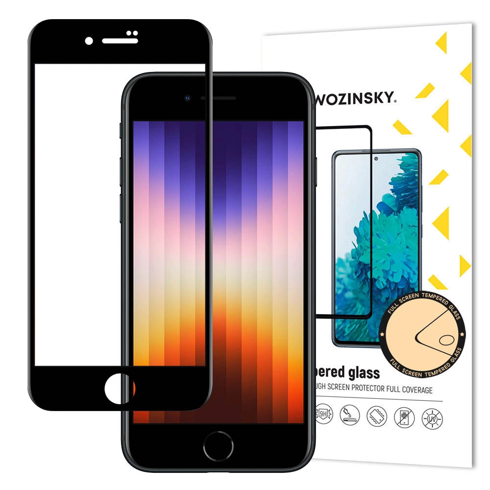 Wozinsky Super Durable Full Glue Tempered Glass Full Screen with Frame Case Friendly iPhone SE 2022 / SE 2020 / iPhone 8 / iPhone 7 Blackeng