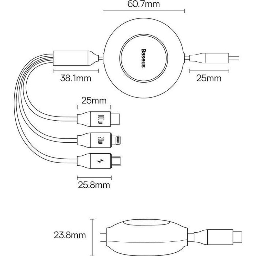 BASEUS cable 3in1 Type C to Micro USB / Lightning / Type C PD QC4.0 3,5A 100W CAMJ010205 1,1 m purple