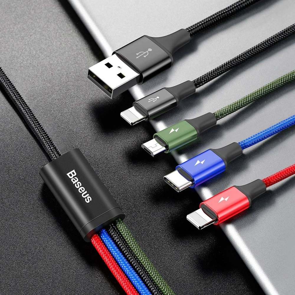 Baseus cable USB 4in1 2x Lightning / USB Type C / micro USB cable in nylon braid 3.5A 1.2m black (CA1T4-A01)eng