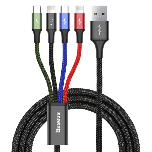 Baseus cable USB 4in1 2x Lightning / USB Type C / micro USB cable in nylon braid 3.5A 1.2m black (CA1T4-A01)eng