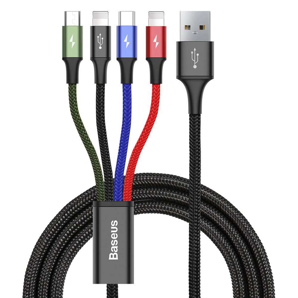 Baseus cable USB 4in1 2x Lightning / USB Type C / micro USB cable in nylon braid 3.5A 1.2m black (CA1T4-A01)eng