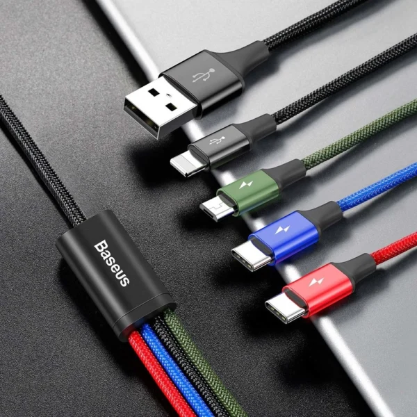 Baseus cable USB 4in1 Lightning / 2x USB Type C / micro USB cable in nylon braid 3.5A 1.2m black (CA1T4-B01)eng