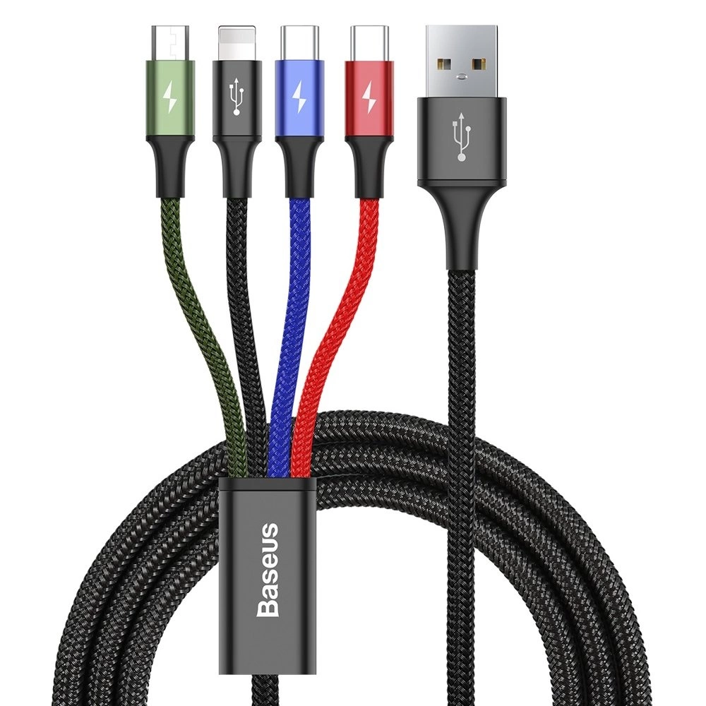 Baseus cable USB 4in1 Lightning / 2x USB Type C / micro USB cable in nylon braid 3.5A 1.2m black (CA1T4-B01)eng