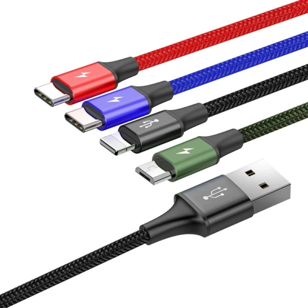 Baseus cable USB 4in1 Lightning / 2x USB Type C / micro USB cable in nylon braid 3.5A 1.2m black (CA1T4-B01)eng