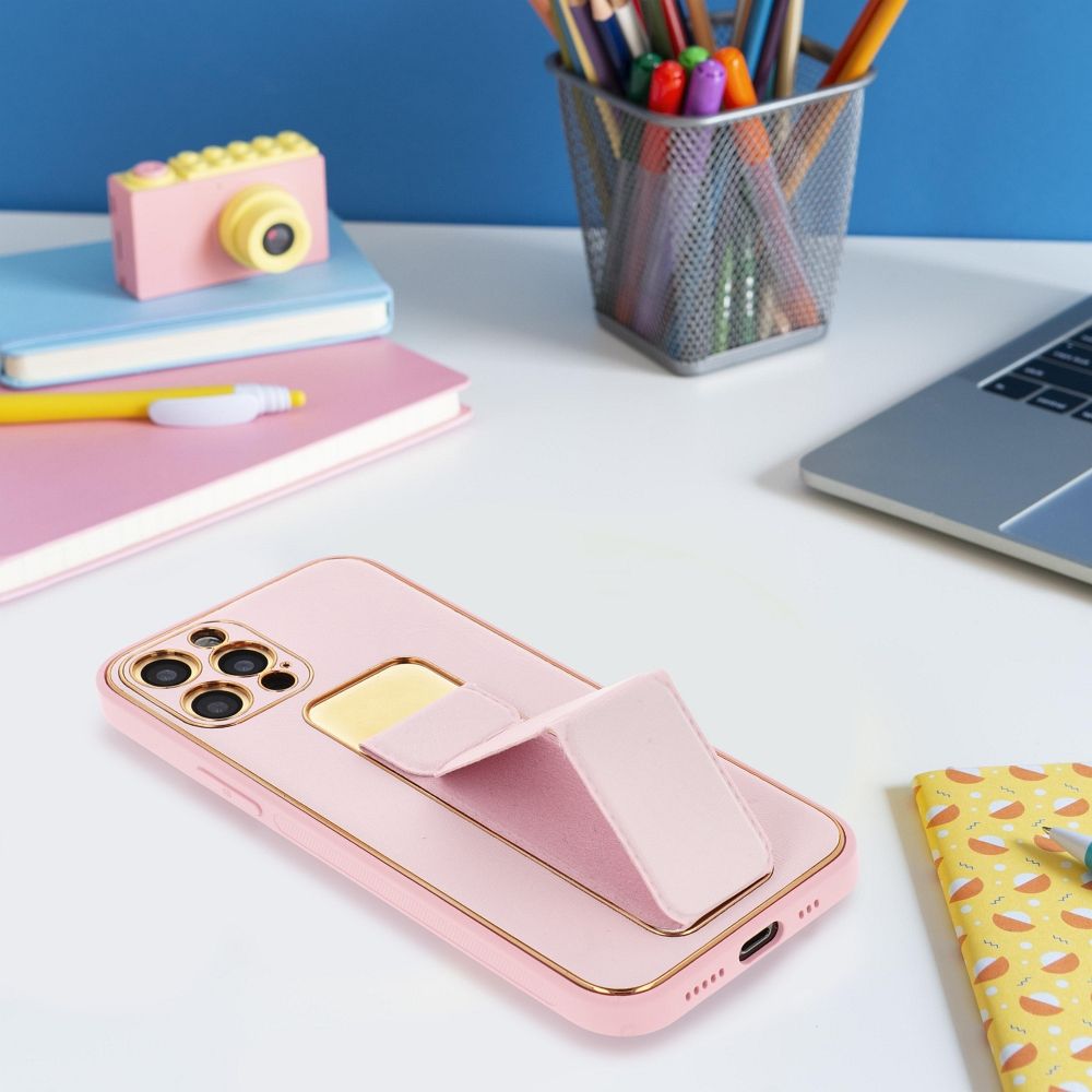 51a97296ab211a70e0f8e12753a3167b LEATHER CASE KICKSTAND for IPHONE 15 Plus pink