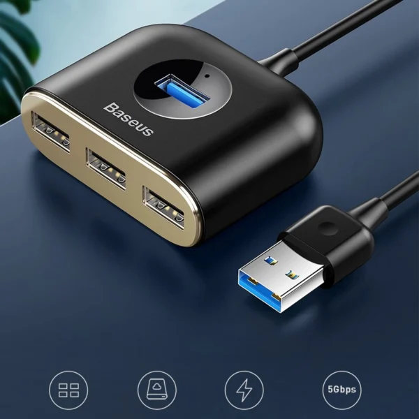 HUB Baseus Square USB-A to 1x USB-A 3.2 Gen 1 / 3x USB 2.0 with 1m cable - blackeng