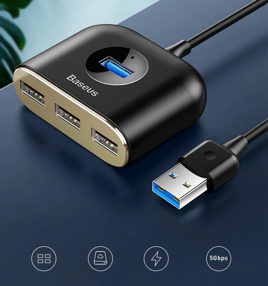 HUB Baseus Square USB-A to 1x USB-A 3.2 Gen 1 / 3x USB 2.0 with 1m cable - blackeng