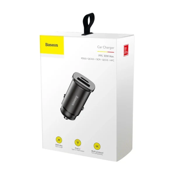 Baseus Square PPS smart car charger with USB Quick Charge 4.0 QC 4.0 and USB-C PD 3.0 SCP ports black (CCALL-AS01)eng