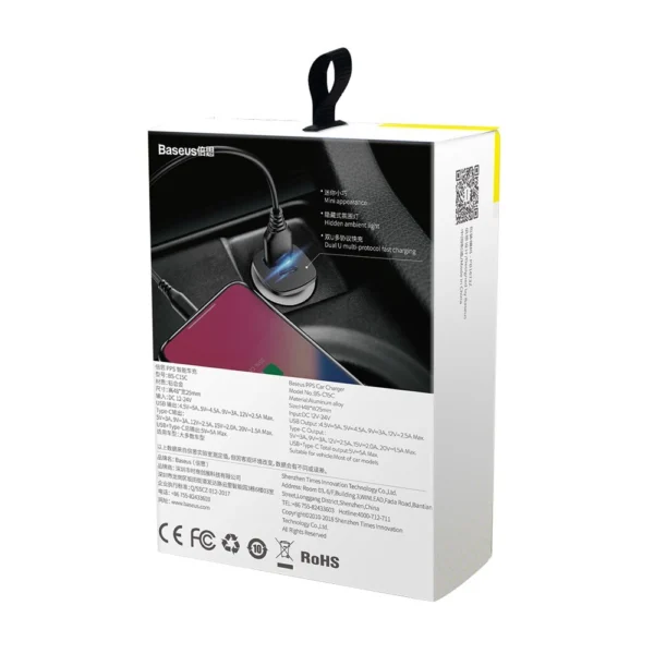 Baseus Square PPS smart car charger with USB Quick Charge 4.0 QC 4.0 and USB-C PD 3.0 SCP ports black (CCALL-AS01)eng