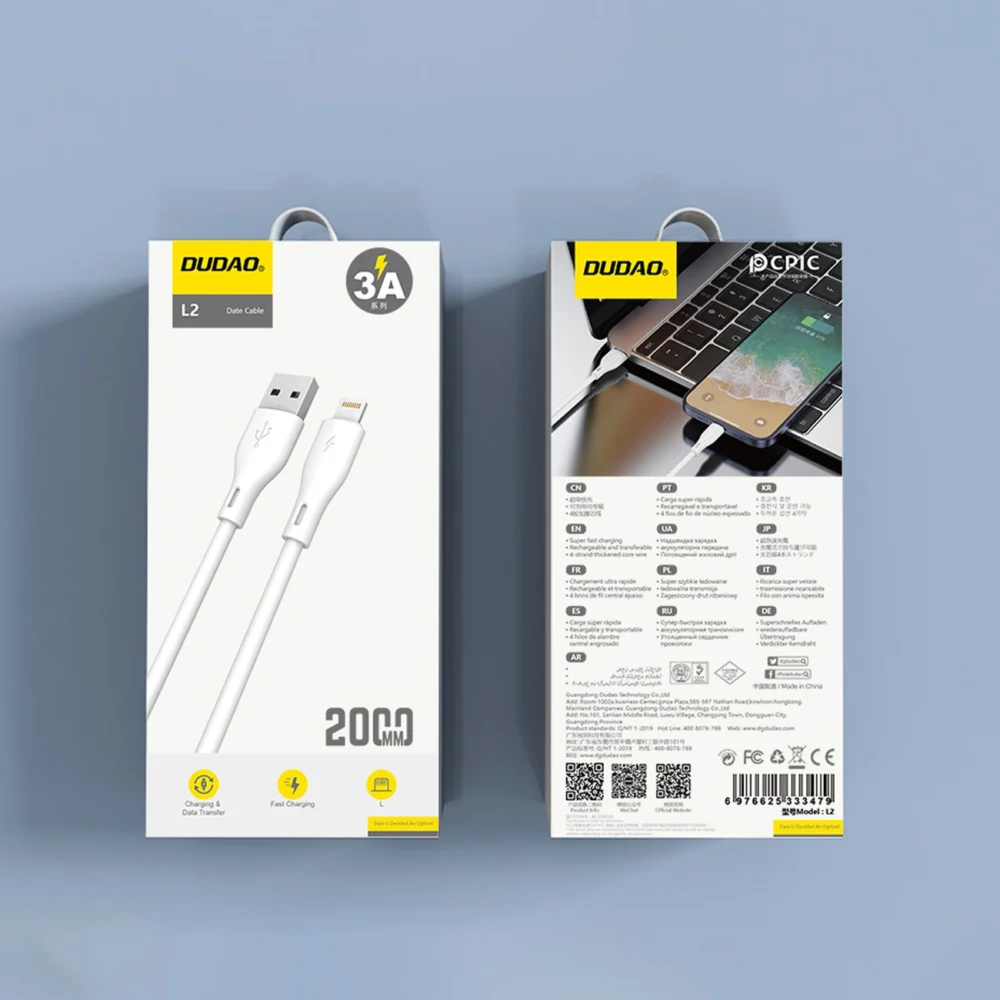 Dudao L2L USB-A / Lightning 3A Cable 2m - Whiteeng