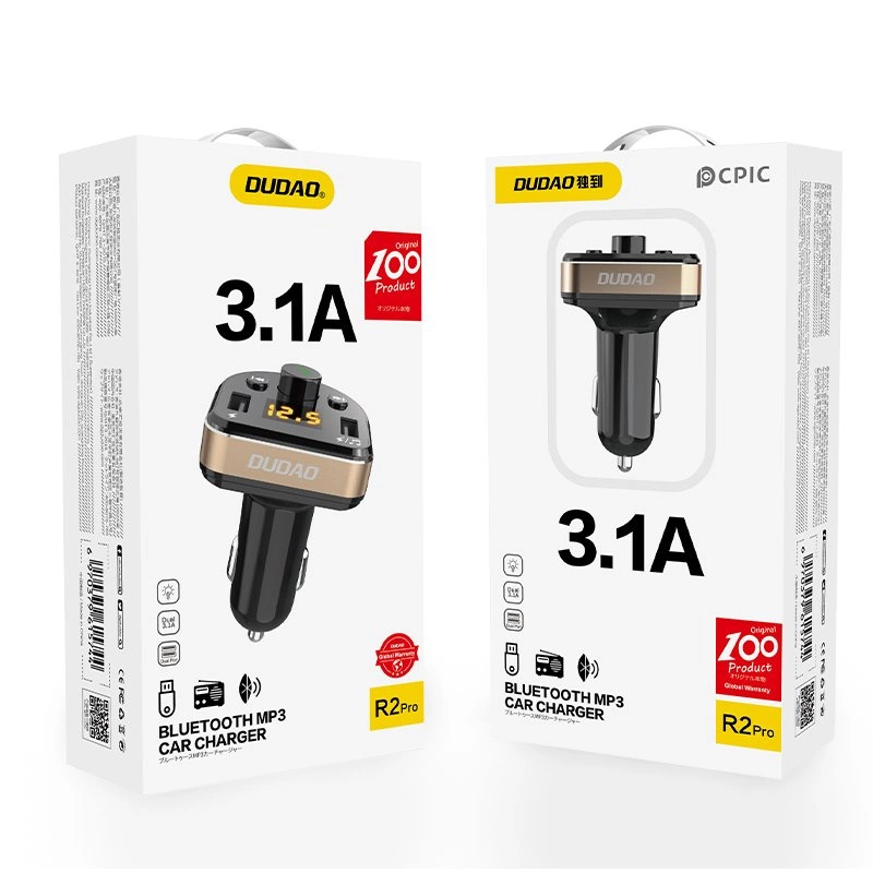 Dudao Bluetooth FM transmitter car charger MP3 3.1 A 2x USB black (R2Pro black)eng