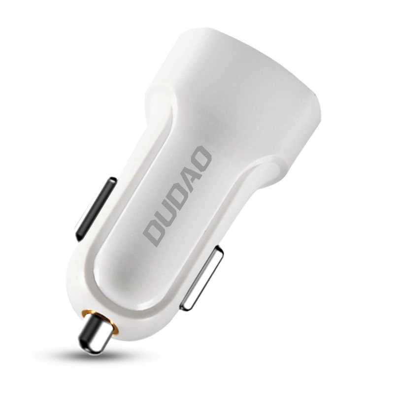 Dudao car kit charger 2x USB 2.4A + cable USB 3in1 Lightning / Type C / micro USB cable white (R7 white)eng