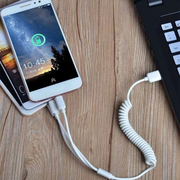 Dudao car kit charger 2x USB 2.4A + cable USB 3in1 Lightning / Type C / micro USB cable white (R7 white)eng