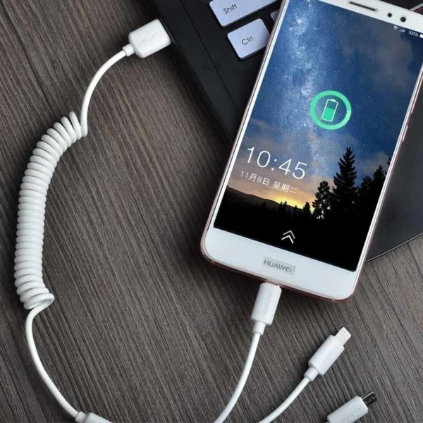 Dudao car kit charger 2x USB 2.4A + cable USB 3in1 Lightning / Type C / micro USB cable white (R7 white)eng