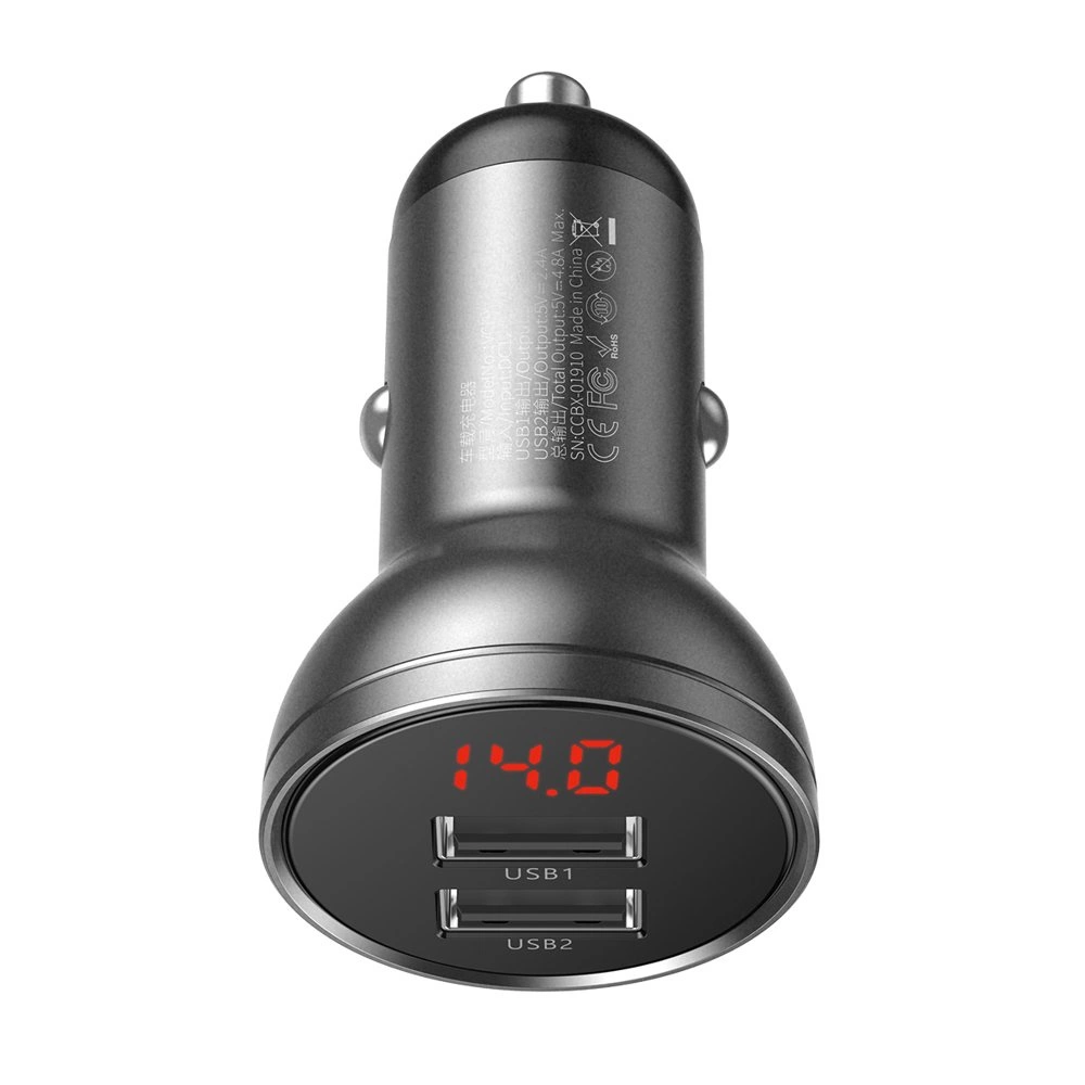 Baseus car charger 2x USB 4.8A 24W with LCD gray (CCBX-0G)eng