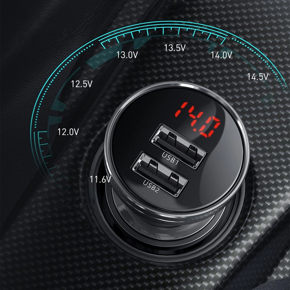 Baseus car charger 2x USB 4.8A 24W with LCD gray (CCBX-0G)eng