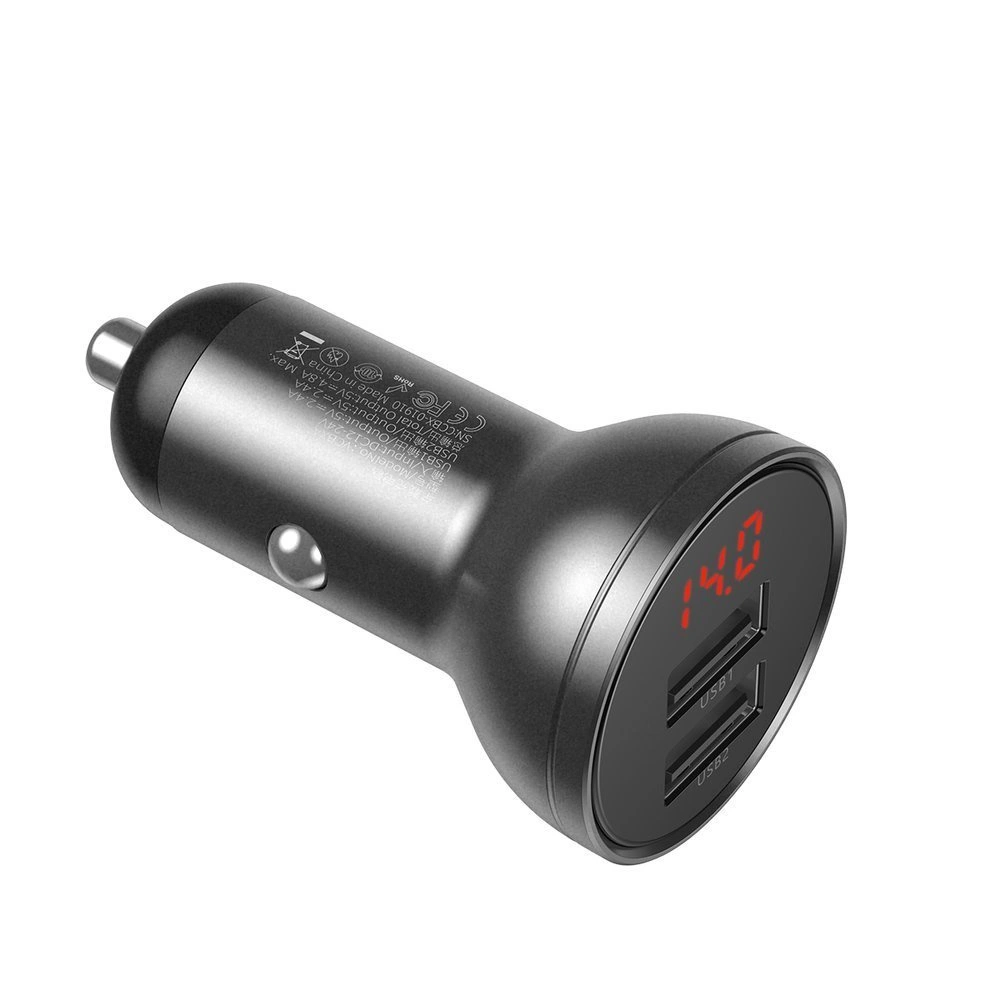 Baseus car charger 2x USB 4.8A 24W with LCD gray (CCBX-0G)eng