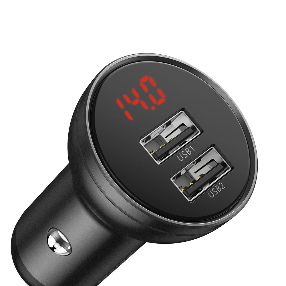 Baseus car charger 2x USB 4.8A 24W with LCD gray (CCBX-0G)eng