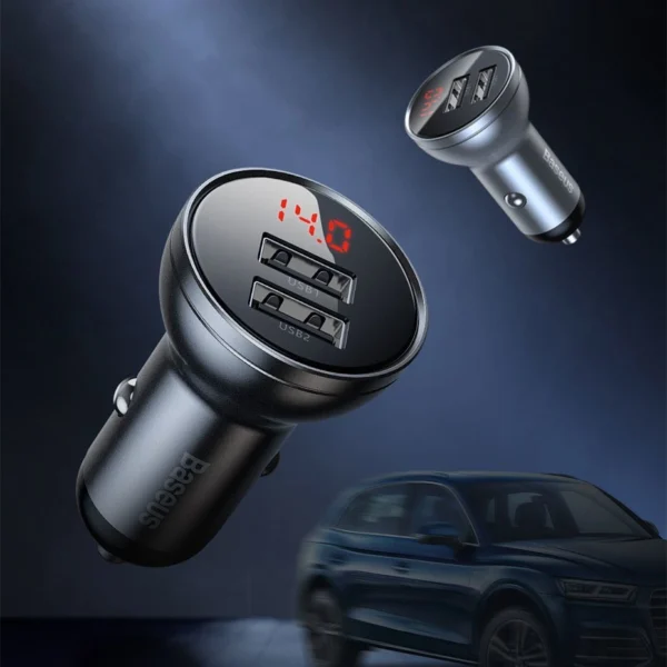 Baseus car charger 2x USB 4.8A 24W with LCD gray (CCBX-0G)eng