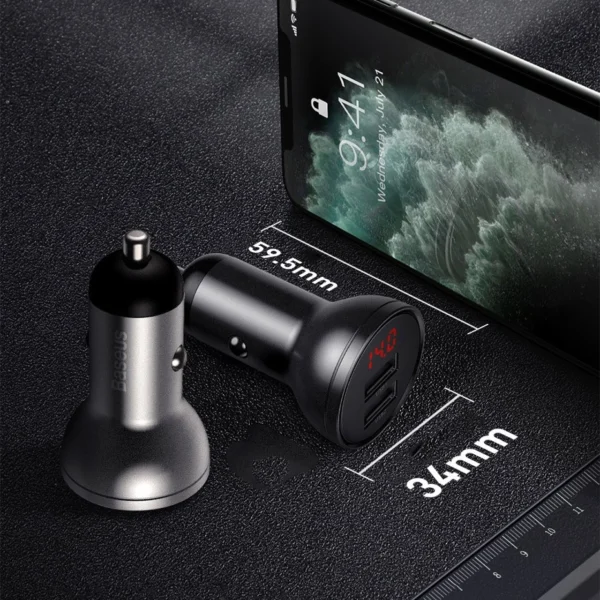 Baseus car charger 2x USB 4.8A 24W with LCD gray (CCBX-0G)eng