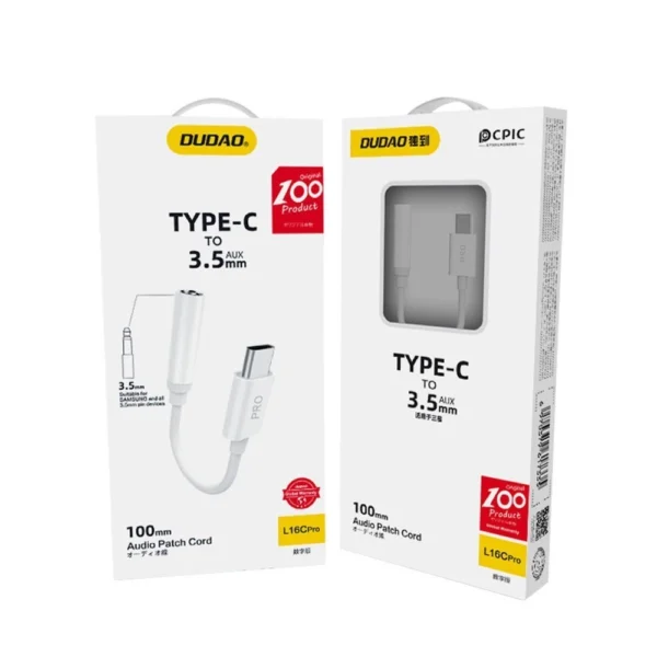 Dudao audio adapter headphone adapter from USB Type C to mini jack 3.5 mm white (L16CPro white)eng