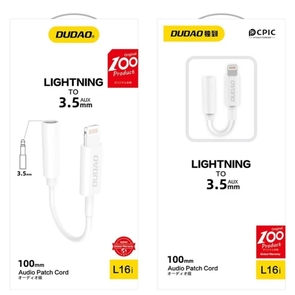 Dudao audio adapter headphone adapter from Lightning to 3.5 mm mini jack white (L16i white)eng