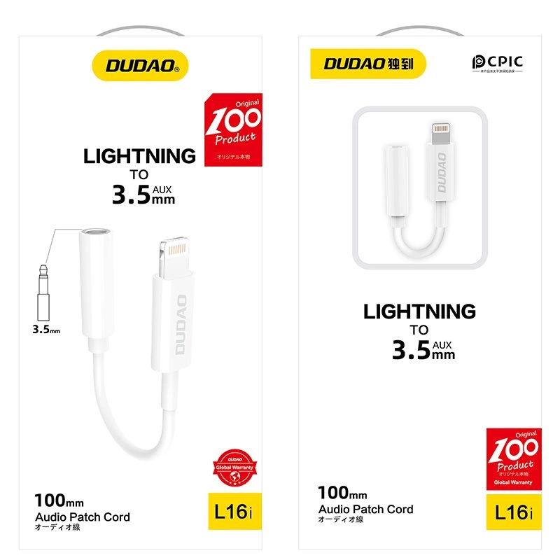 Dudao audio adapter headphone adapter from Lightning to 3.5 mm mini jack white (L16i white)eng