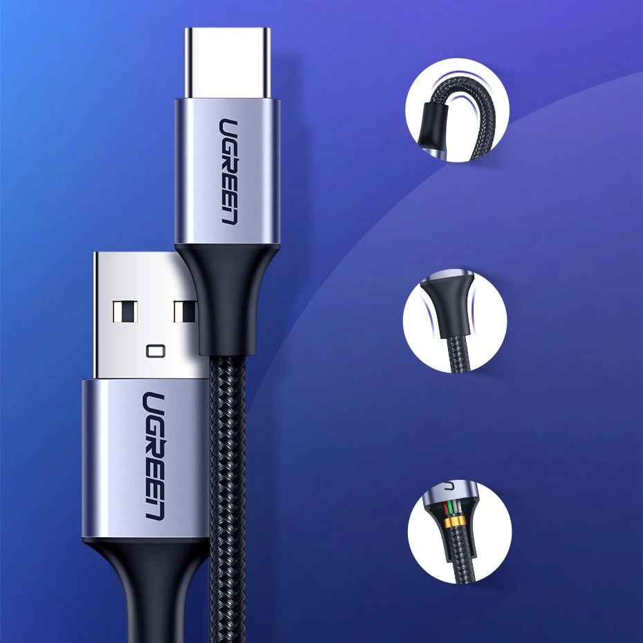Ugreen US288 60125 USB-A / USB-C QC 3.0 3A 0.5m cable - grayeng