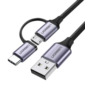 Ugreen cable 2in1 USB - micro USB / USB Type C cable 1m 2.4A black (30875)eng