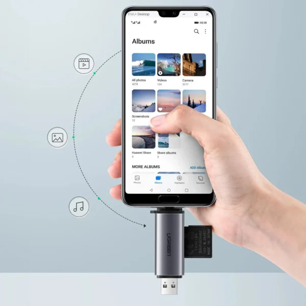 Ugreen CM185 50706 reader for SD / micro SD cards on USB-A 3.0 / USB-C 3.0 - grayeng