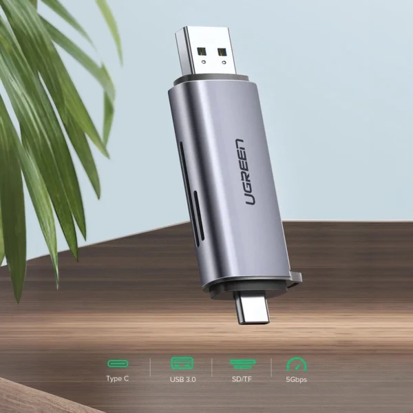 Ugreen CM185 50706 reader for SD / micro SD cards on USB-A 3.0 / USB-C 3.0 - grayeng