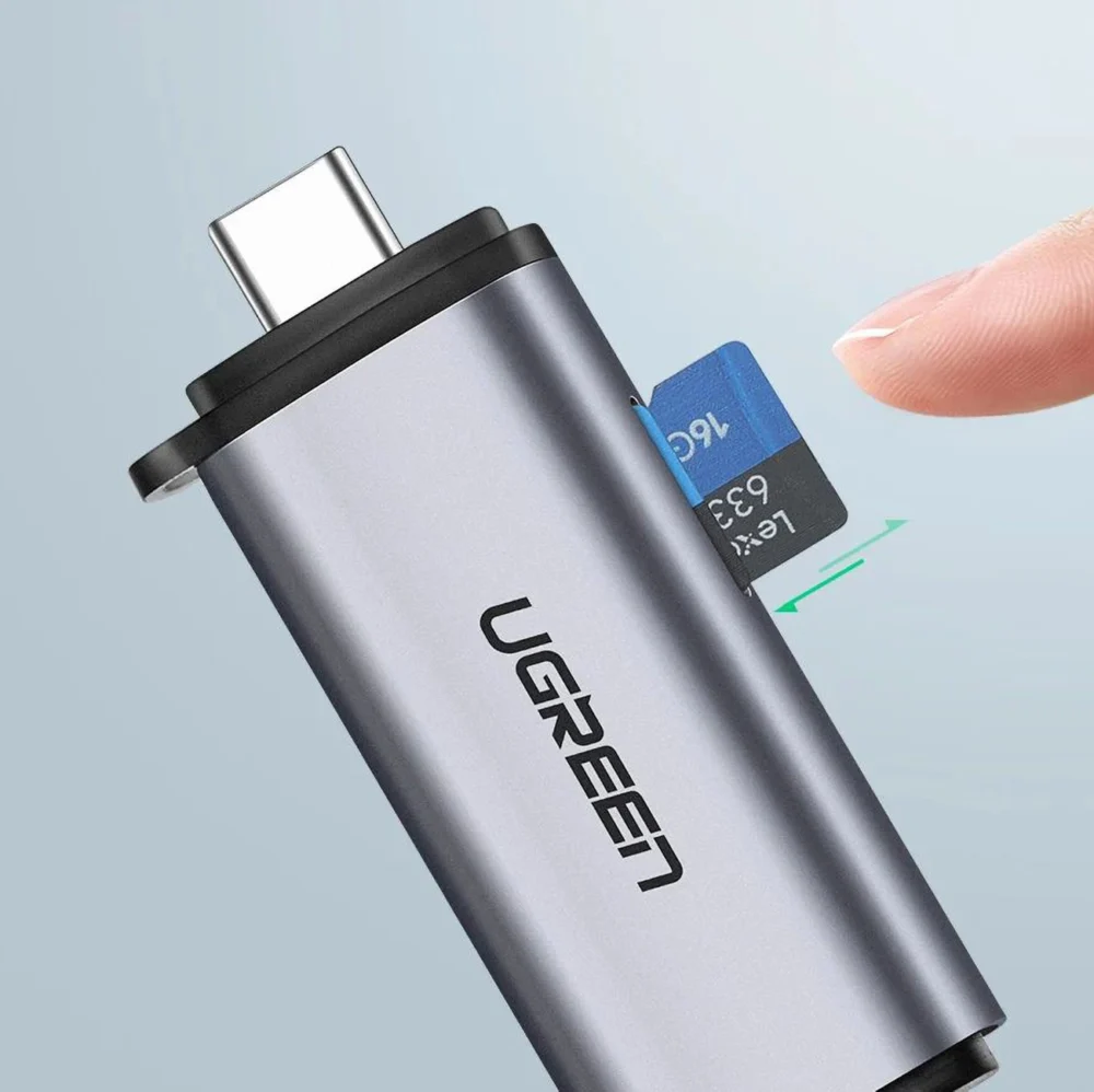 Ugreen CM185 50706 reader for SD / micro SD cards on USB-A 3.0 / USB-C 3.0 - grayeng