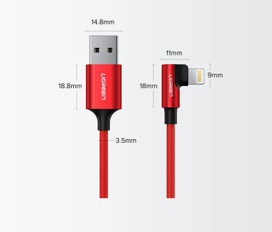 Ugreen US299 60521 angled Lightning / USB-A MFi cable 2.4A 1m - blackeng