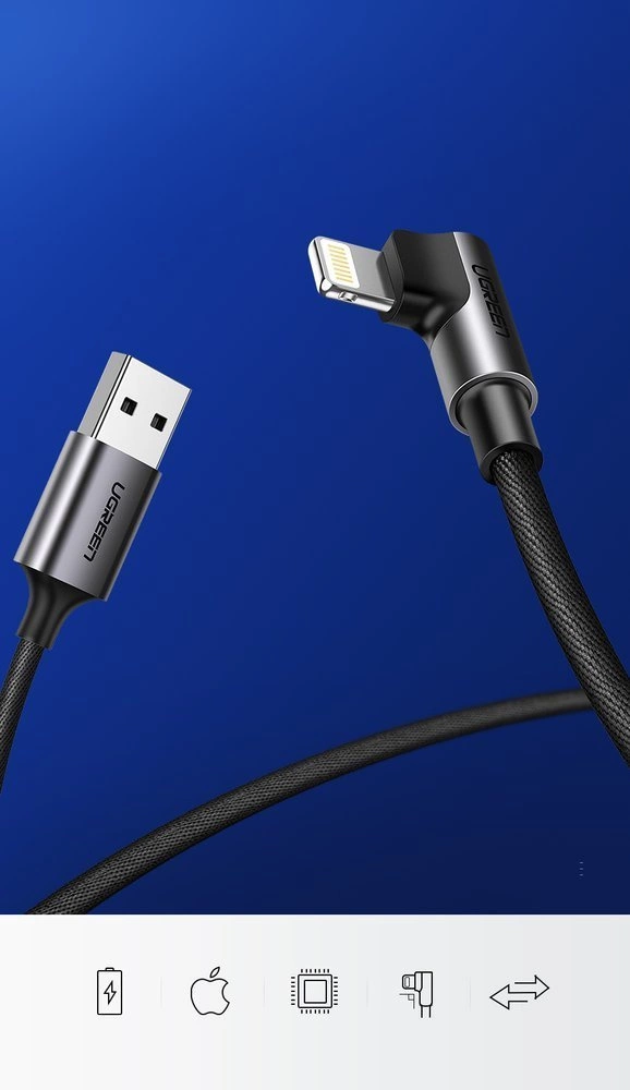 Ugreen US299 60521 angled Lightning / USB-A MFi cable 2.4A 1m - blackeng