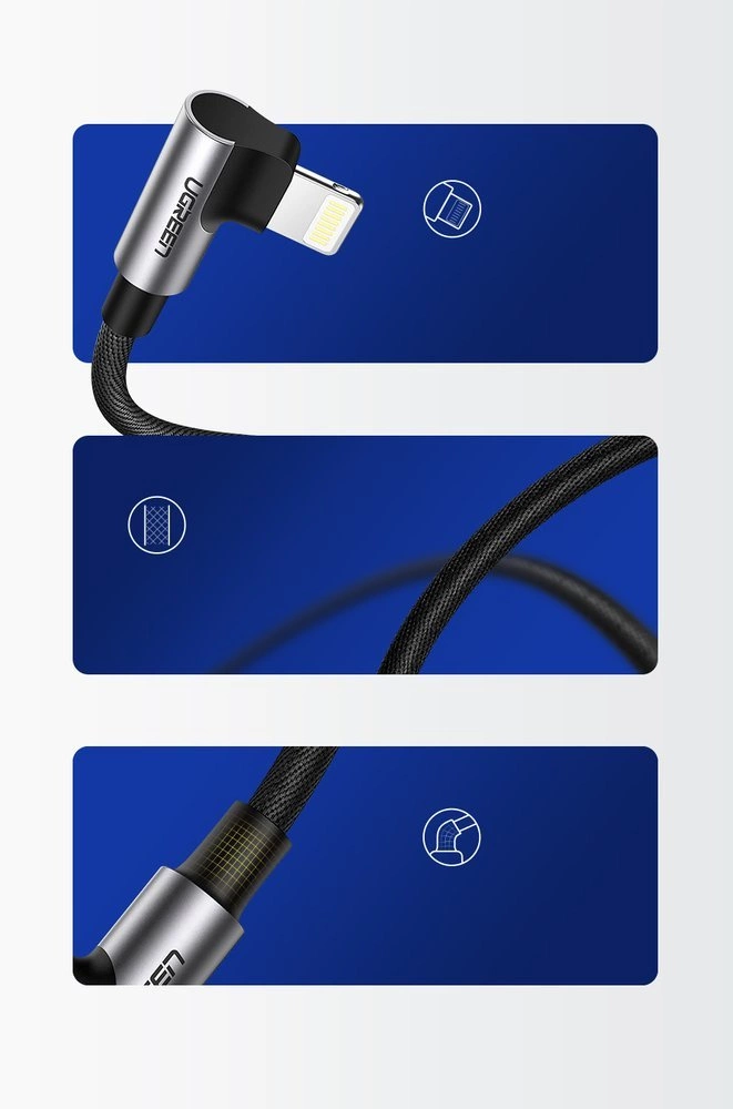 Ugreen US299 60521 angled Lightning / USB-A MFi cable 2.4A 1m - blackeng