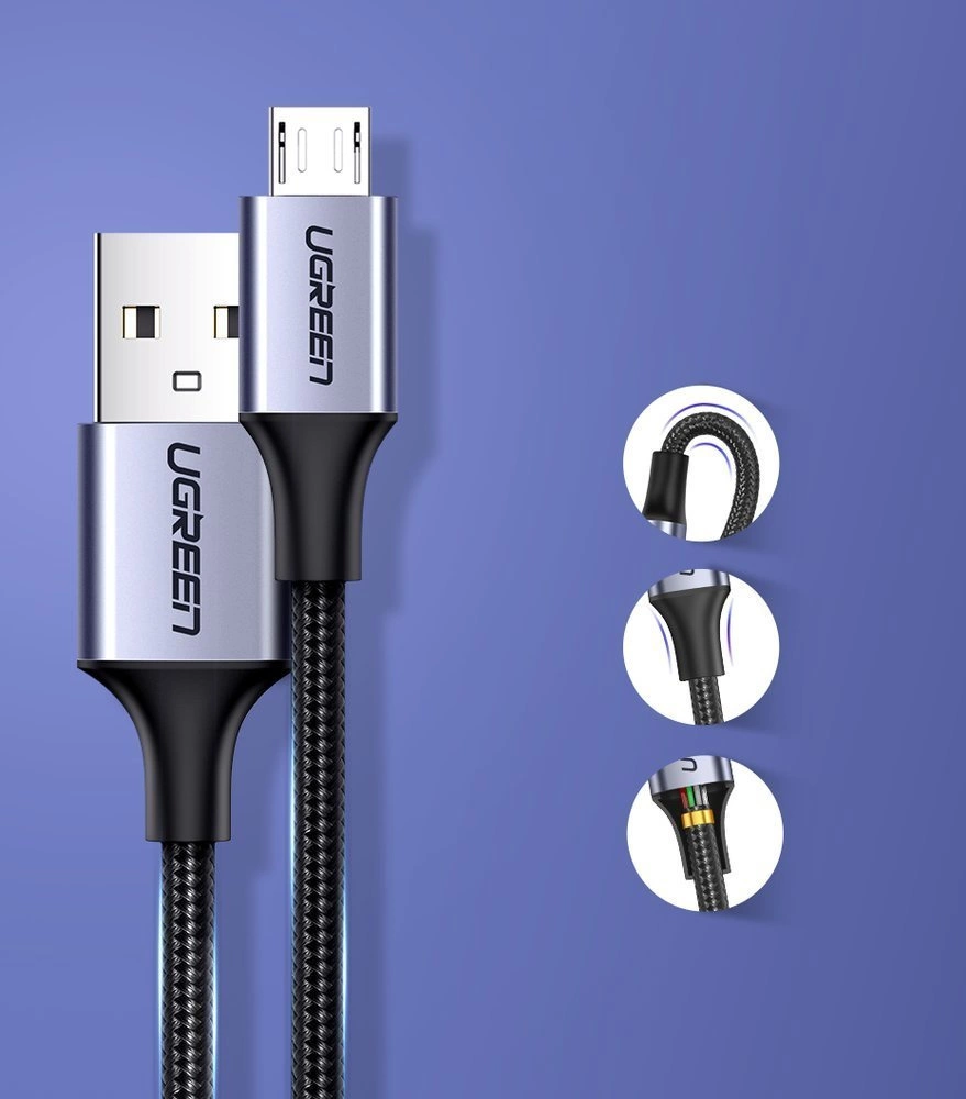 Ugreen US290 60146 USB-A / micro USB 2.4A cable 1m - grayeng