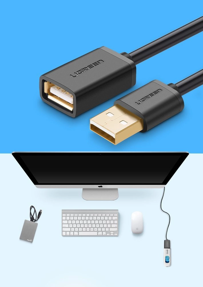 Ugreen cable adapter USB (female) - USB (male) 2m black (10316)eng