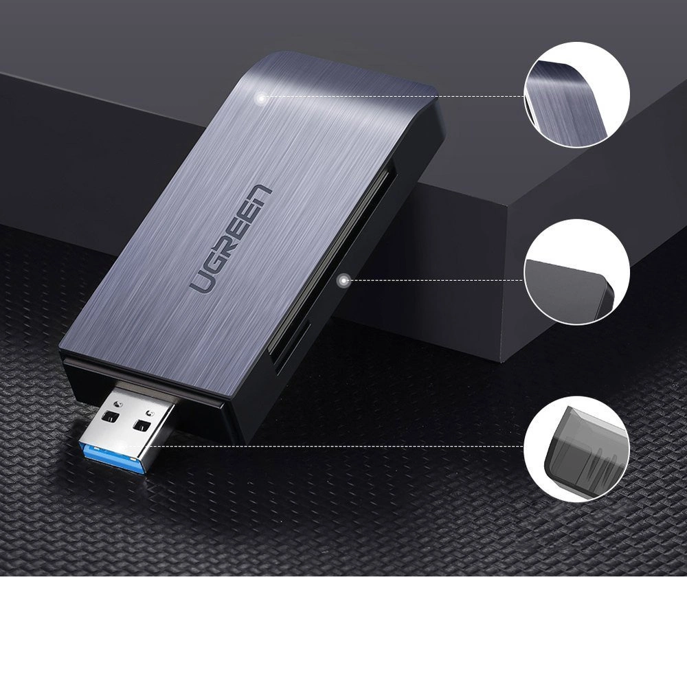 Ugreen SD / micro SD / CF / MS card reader for USB 3.0 gray (50541)eng