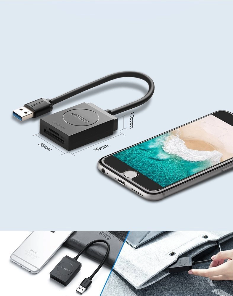 Ugreen SD / micro SD card reader to USB 3.0 black (20250)eng