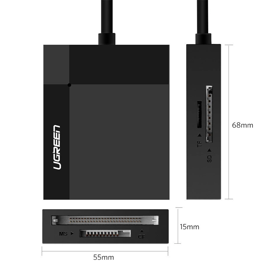 Ugreen CR125 30231 SD / micro SD / CF / MS memory card reader with 1m USB 3.0 cable - blackeng