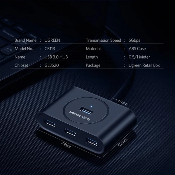 Ugreen HUB 4x USB 3.2 Gen 1 (0.5 m cable) black (20290)eng
